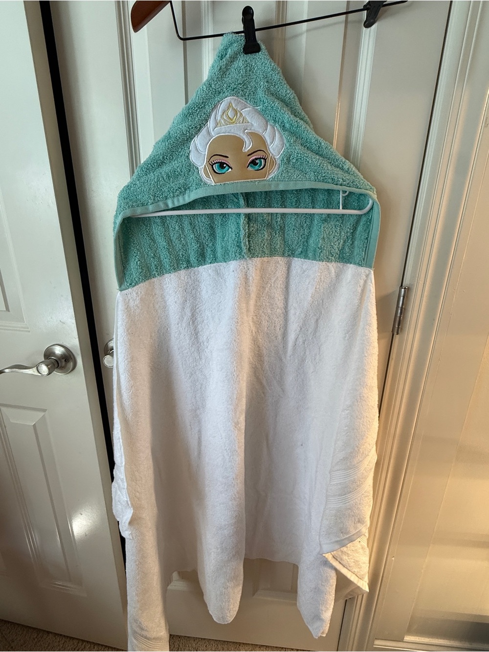 Children's Hooded Elsa Towel  - Aqua & White